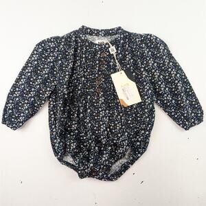 NOMA Navy Floral Mini Tuck Long Sleeve Romper - 12M